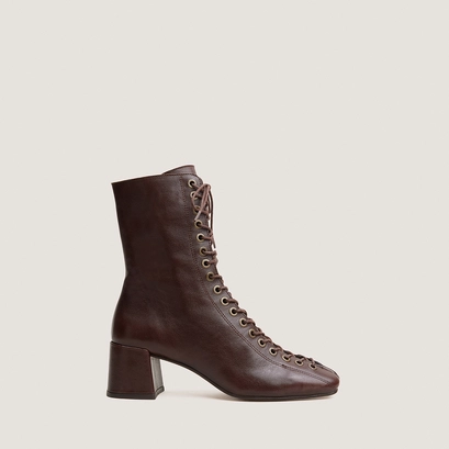 Bottines à lacets et à talons marron