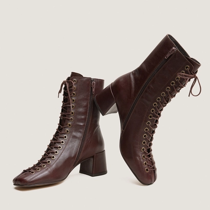 Bottines à lacets et à talons marron