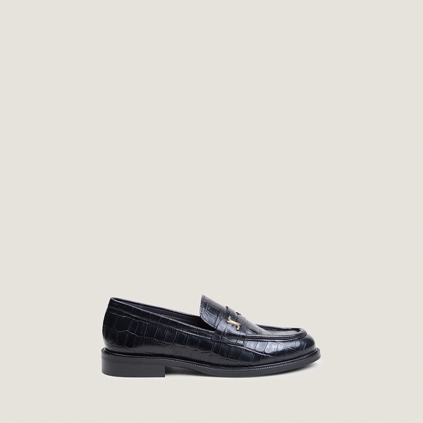 Mocassins à bouts ronds et monogrammes en cuir croco noir | DUEDI | Jonak