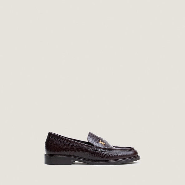 Mocassins à bouts ronds et monogrammes en cuir lézard marron foncé | DUEDI | Jonak