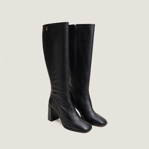 Bottes à talons et monogrammes en cuir noir | VAUBO | Jonak