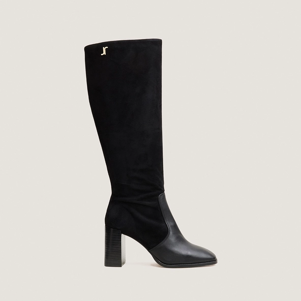 Bottes &agrave; talons et monogrammes en cuir noir et velours noir | VAUBO | Jonak