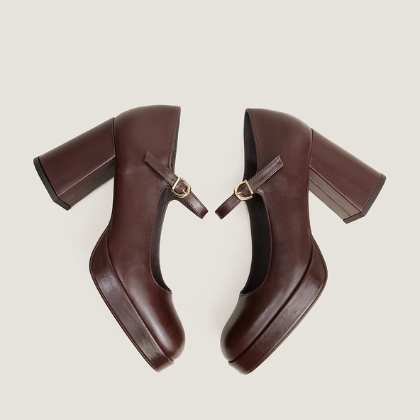 Babies à plateformes et bouts arrondis en cuir marron | VERITOX | Jonak