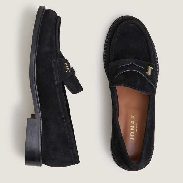 Mocassins à bouts ronds et monogrammes en croûte noire | DUEDI | Jonak