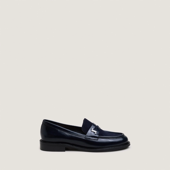 Mocassins à bouts ronds et monogrammes en cuir marine et velours marine | DUEDI | Jonak