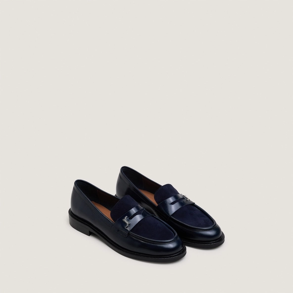 Mocassins à bouts ronds et monogrammes en cuir marine et velours marine | DUEDI | Jonak