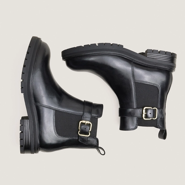 Boots à boucles et semelles crantées en cuir noir | AGILE | Jonak