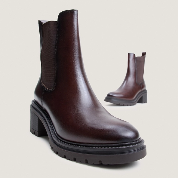 Bottines à semelles crantées en cuir brun rouge | ASTROS | Jonak