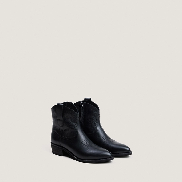 Bottines à petits talons en cuir grainé noir | TALY | Jonak