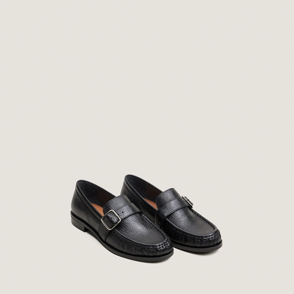 Mocassins à bouts ronds et brides ajustables en cuir grainé noir | DELICY | Jonak