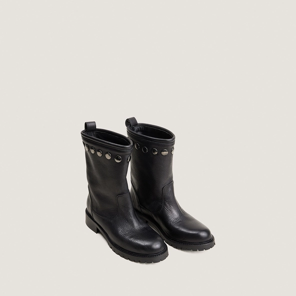 Bottes à rivets et semelles crantées en cuir grainé noir | REGAN | Jonak