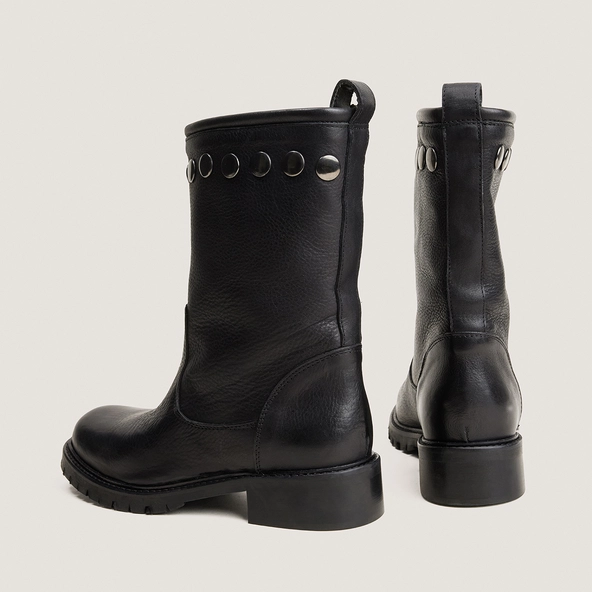 Bottes à rivets et semelles crantées en cuir grainé noir | REGAN | Jonak