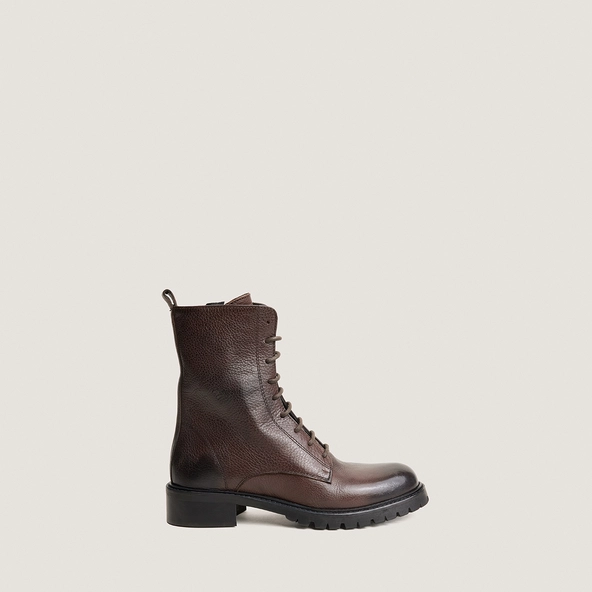 Boots à lacets en cuir grainé marron | ROMAIN | Jonak