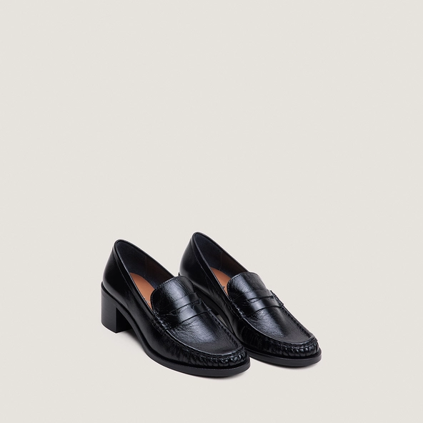 Mocassins &agrave; talons et bouts ronds en cuir vieilli noir | DELICIEUX | Jonak