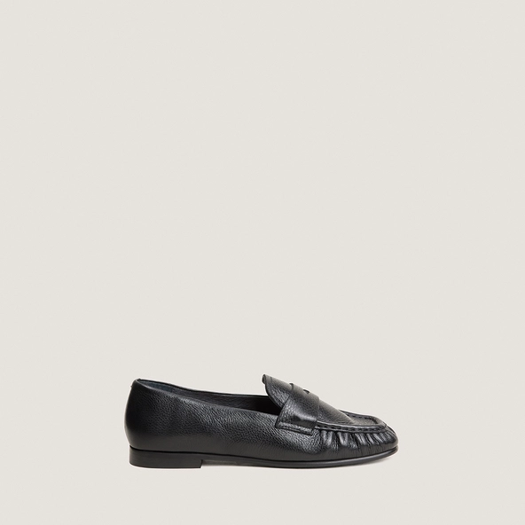 Mocassins plats froncés en cuir graine noir | DELIO | Jonak