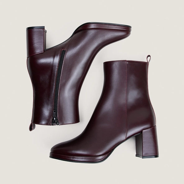 Bottines à talons en cuir bordeaux | DIBRINA | Jonak
