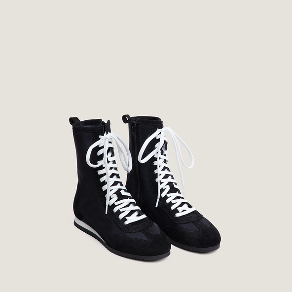 Baskets hautes à lacets en croûte noire et nylon noir | DUTO | Jonak