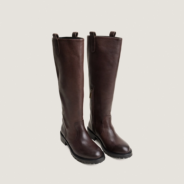 Bottes hautes &agrave; semelles crant&eacute;es en cuir grain&eacute; marron | ROXY | Jonak