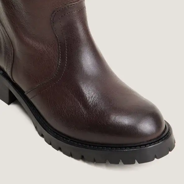 Bottes hautes &agrave; semelles crant&eacute;es en cuir grain&eacute; marron | ROXY | Jonak