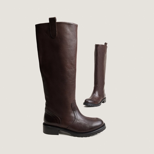 Bottes hautes &agrave; semelles crant&eacute;es en cuir grain&eacute; marron | ROXY | Jonak