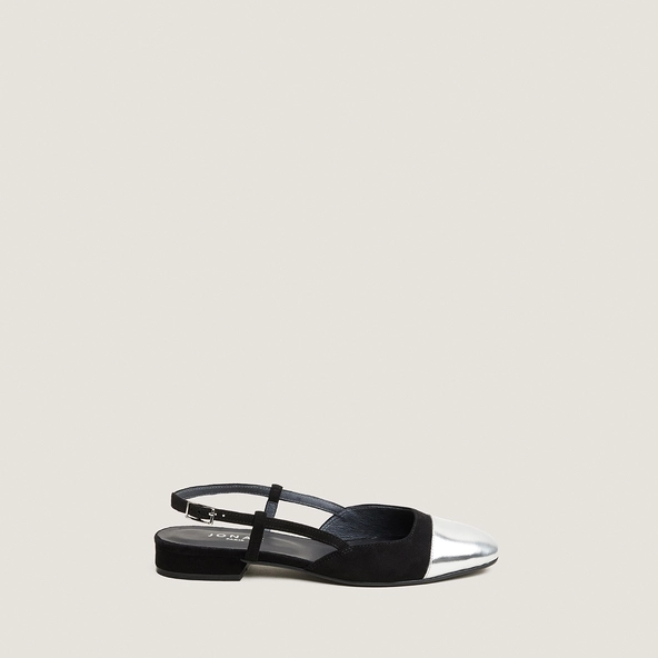 Ballerines slingbacks en cuir miroir argent et velours noir | DHAPOU | Jonak
