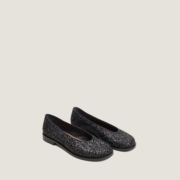 Ballerines &agrave; petits talons et bouts ronds en glitter noir | DAURELIA | Jonak