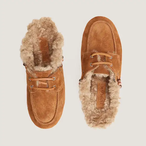 Mocassins souples &agrave; bouts arri&egrave;res ouverts en croute cognac | LILOU | Jonak