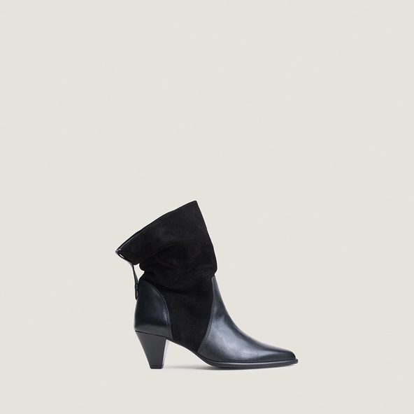 Bottines à bouts pointus en cuir noir et croûte noire | PAMPA | Jonak