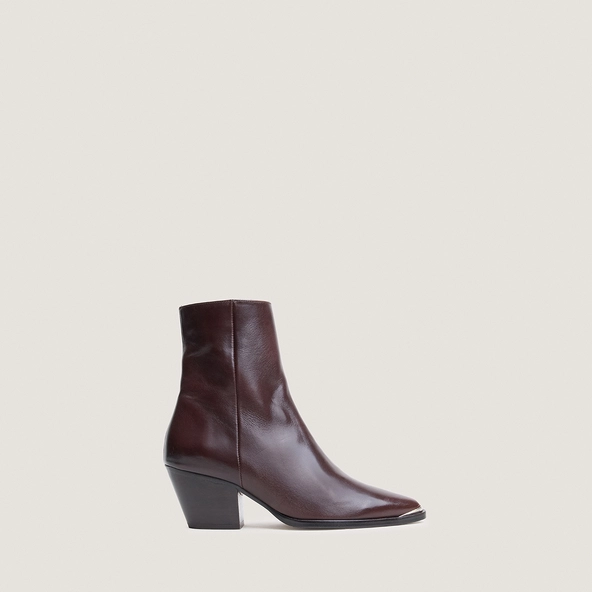 Bottines à talons et embouts argentés en cuir marron | PRUDENCE | Jonak