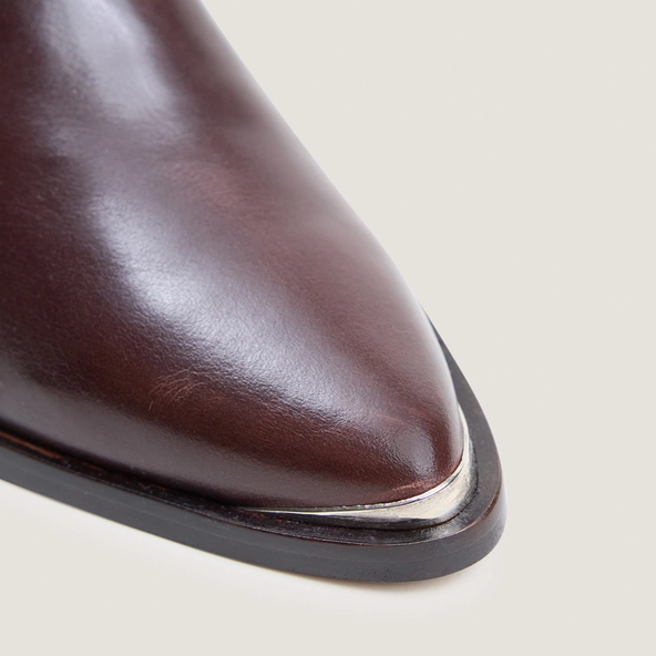 Bottines à talons et embouts argentés en cuir marron | PRUDENCE | Jonak