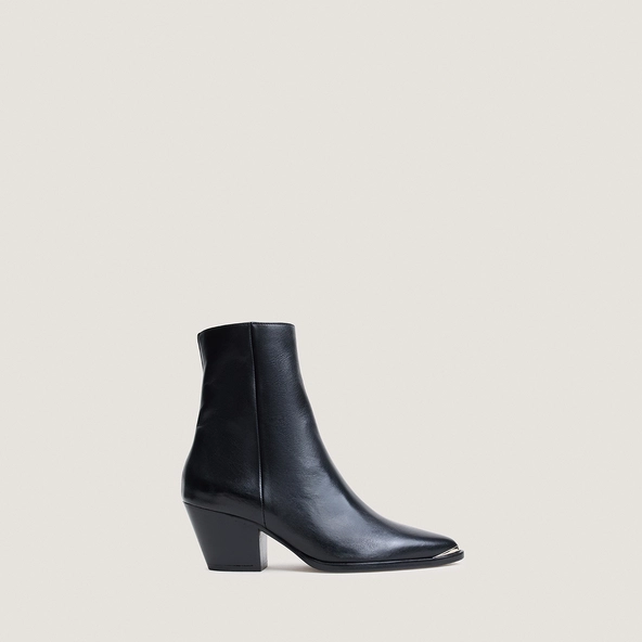 Bottines à talons et embouts argentés en cuir noir | PRUDENCE | Jonak