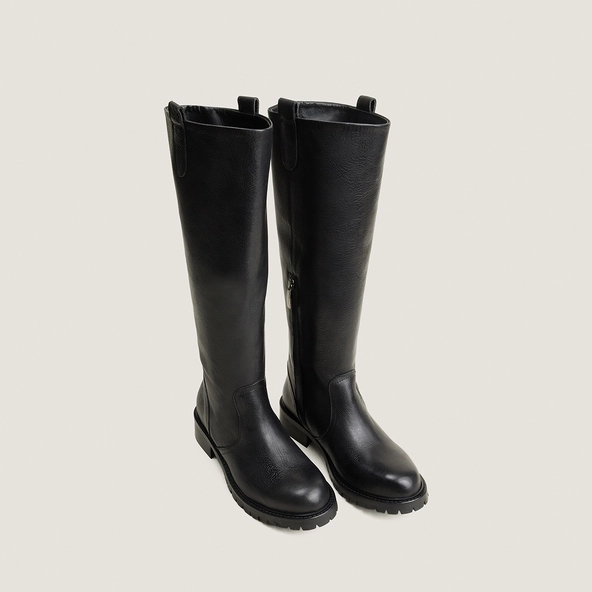 Bottes hautes &agrave; semelles crant&eacute;es en cuir grain&eacute; noir | ROXY | Jonak