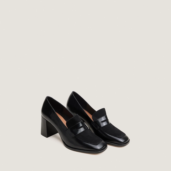 Mocassins à talon en cuir et velours noir | VARIA | Jonak