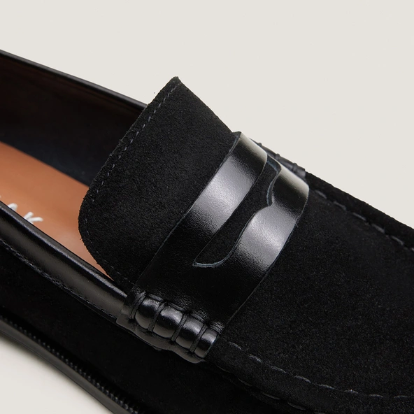 Mocassins &agrave; bouts ronds en croute noir et cuir noir | DELICE | Jonak