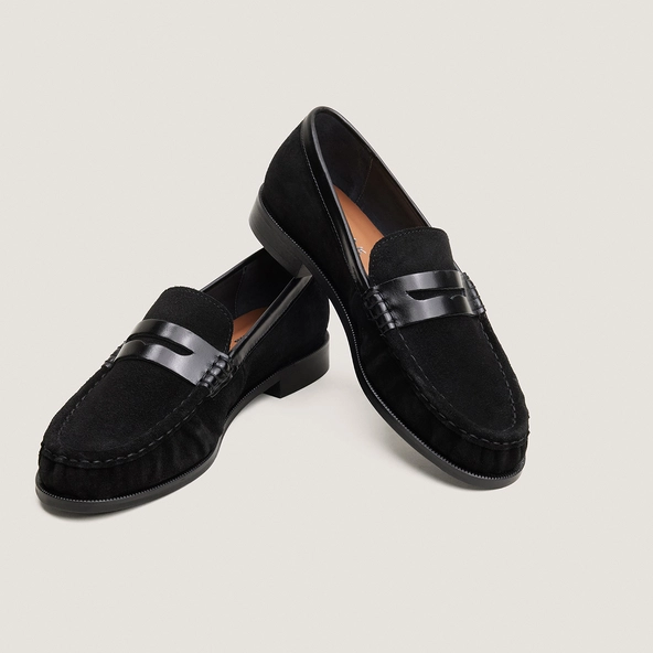 Mocassins &agrave; bouts ronds en croute noir et cuir noir | DELICE | Jonak