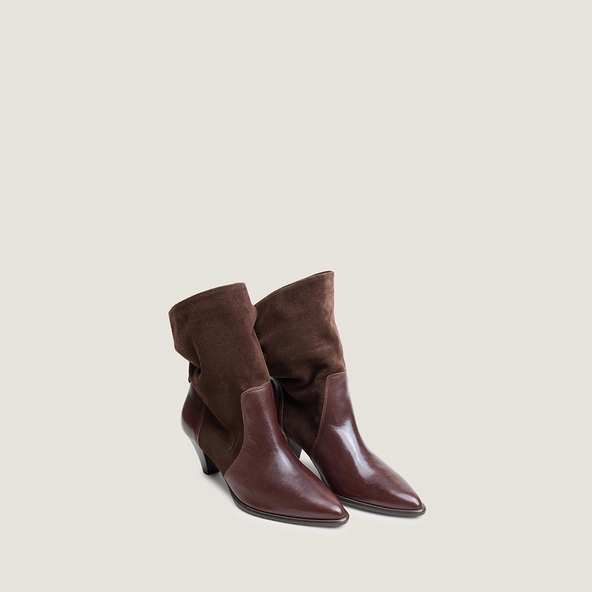 Bottines à bouts pointus en croute marron et cuir marron | PAMPA | Jonak