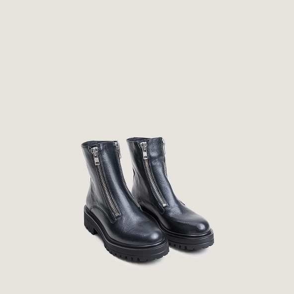 Boots à semelles crantées et zips en cuir grainé noir | ARZEA | Jonak
