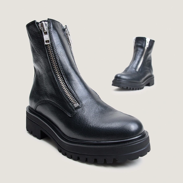 Boots à semelles crantées et zips en cuir grainé noir | ARZEA | Jonak