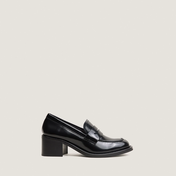 Mocassins &agrave; talons en cuir glac&eacute; noir | DOLLEGE | Jonak