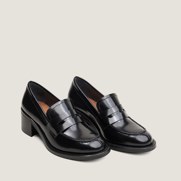Mocassins &agrave; talons en cuir glac&eacute; noir | DOLLEGE | Jonak