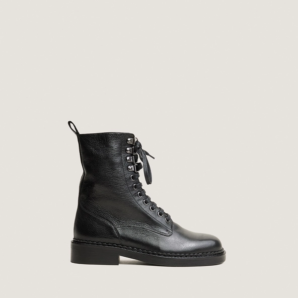Bottines à lacets et à talons en cuir grainé noir | DOLL | Jonak