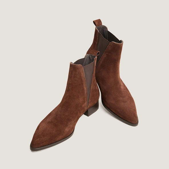 Boots Chelsea à talons et bouts pointus en croute marron | ANOKA | Jonak