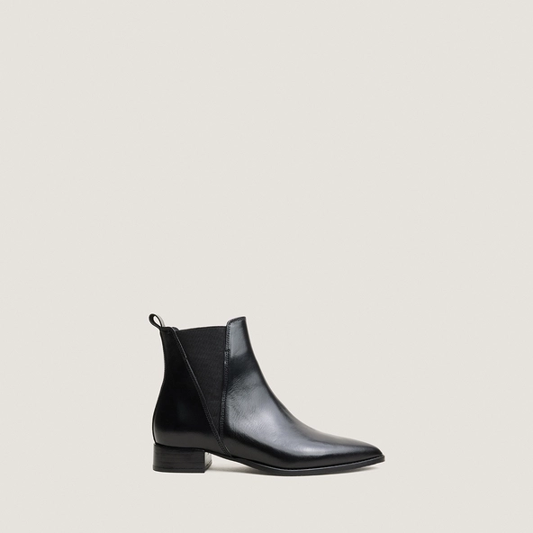 Boots Chelsea à talons et bouts pointus en cuir noir | ANOKA | Jonak