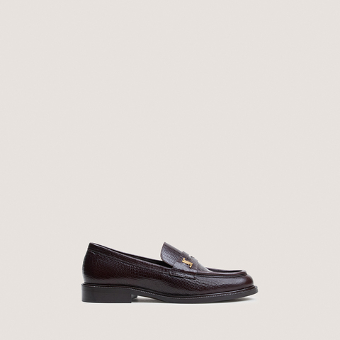 Mocassins &agrave; bouts ronds et monogrammes marron fonc&eacute;