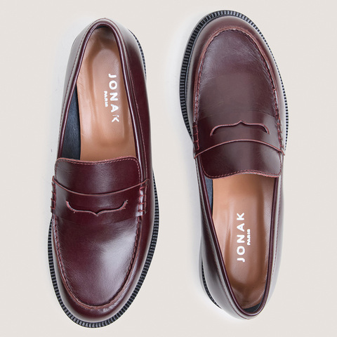 Mocassins &agrave; bouts ronds bordeaux