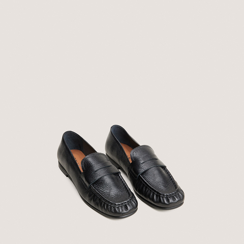 Mocassins plats fronc&eacute;s noir