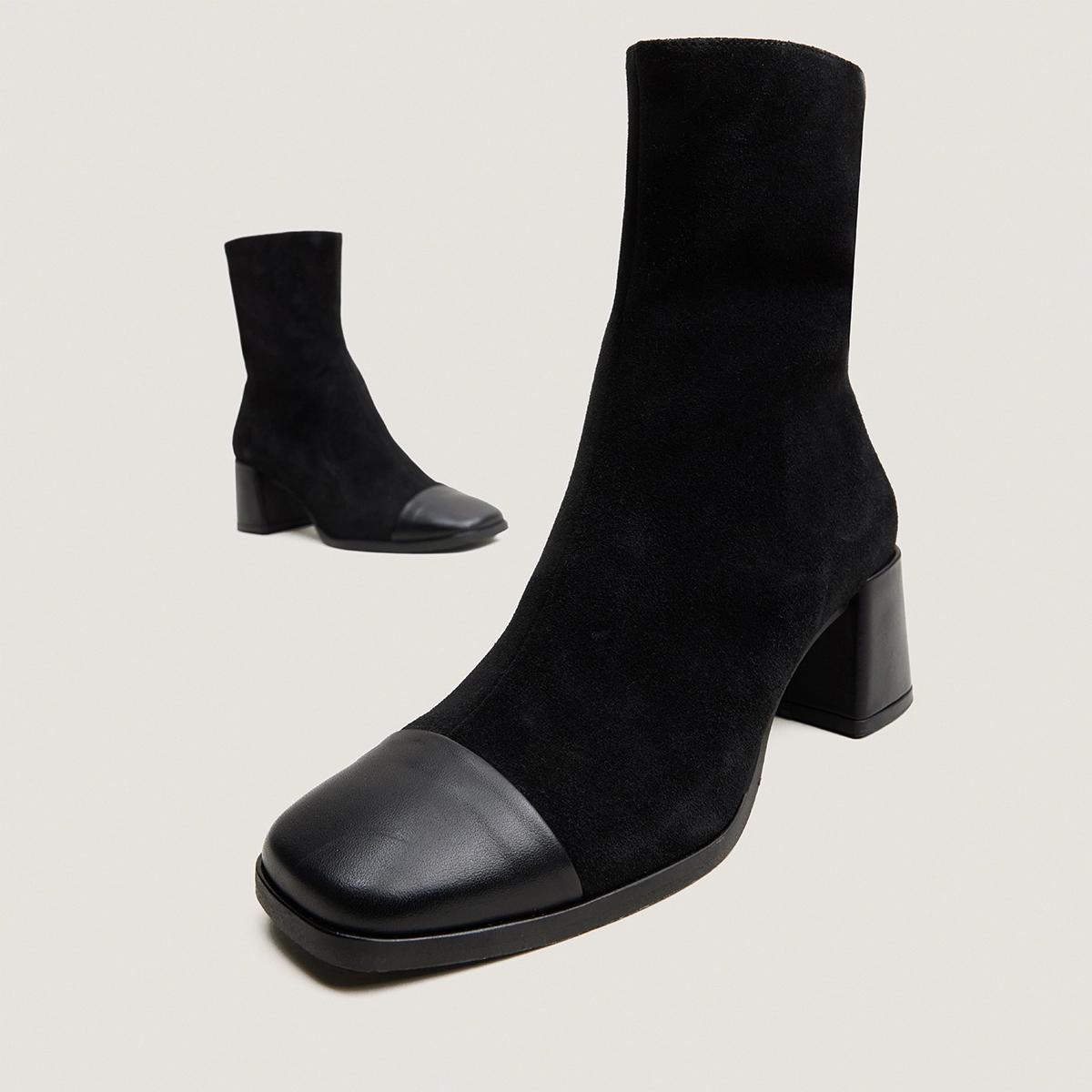 Boots à talon en cuir noir et croute noire | ALMIR | Jonak