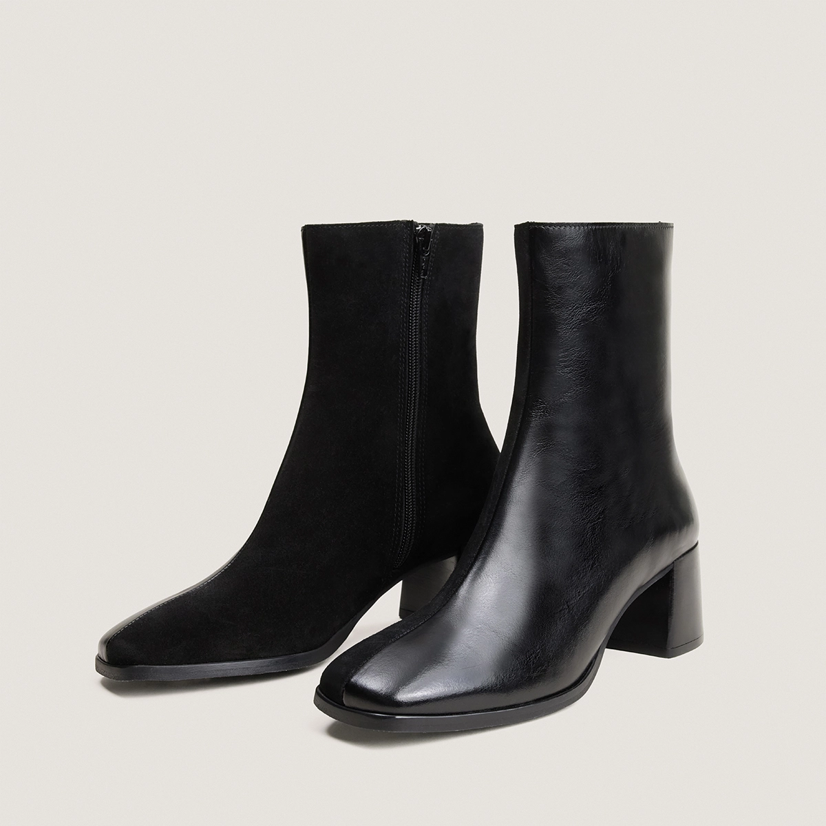 Boots &agrave; talon en cuir noir et croute noire | VIPO | Jonak