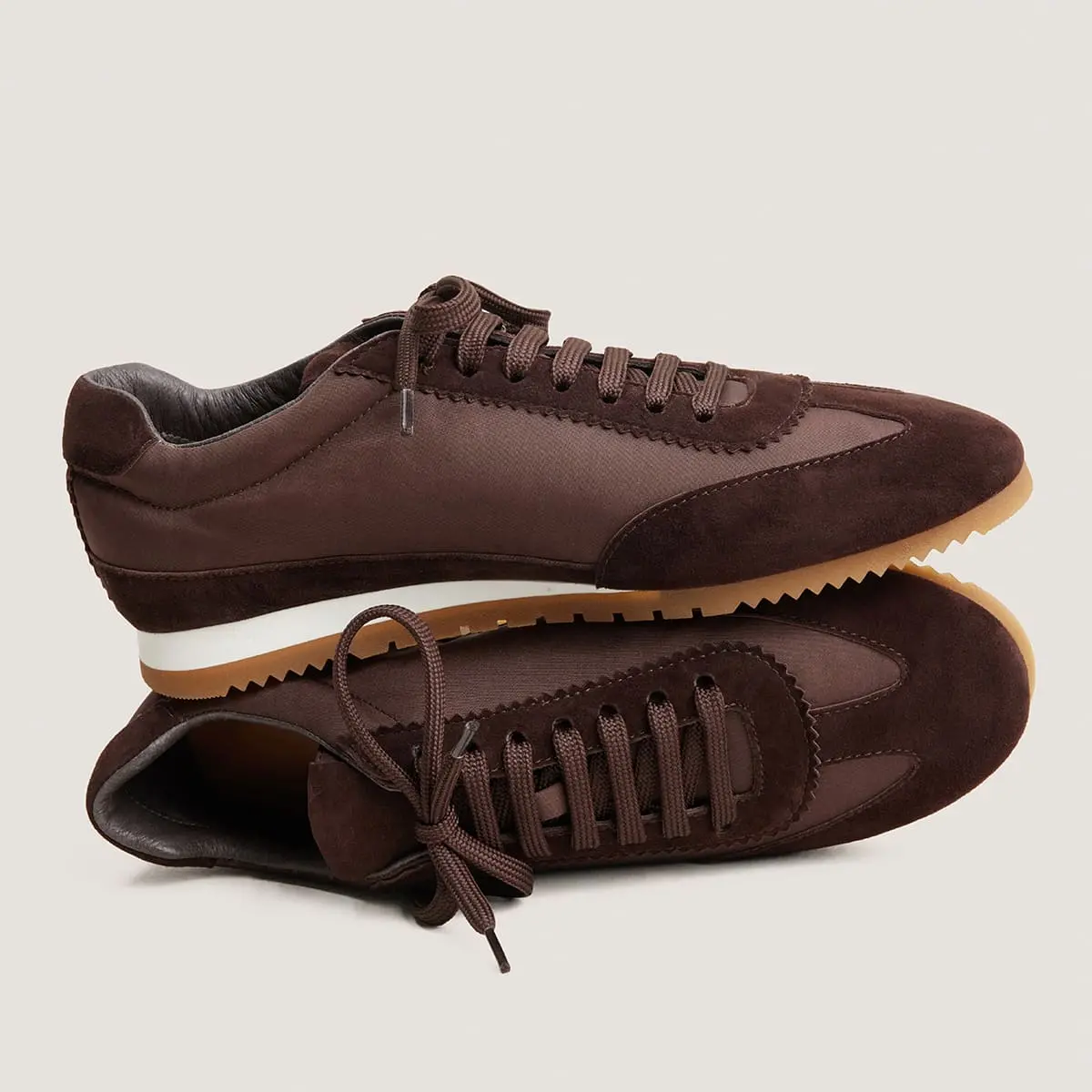 Baskets à lacets en velours marron et nylon marron | DUTA | Jonak