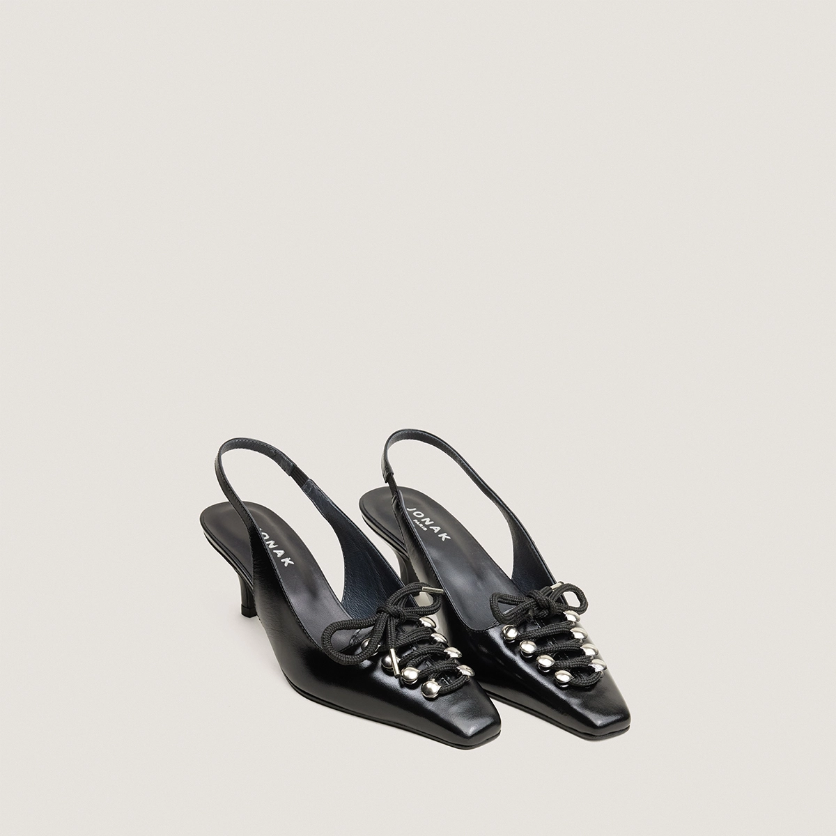 Escarpins slingbacks à lacets en cuir glacé noir | DINUS | Jonak